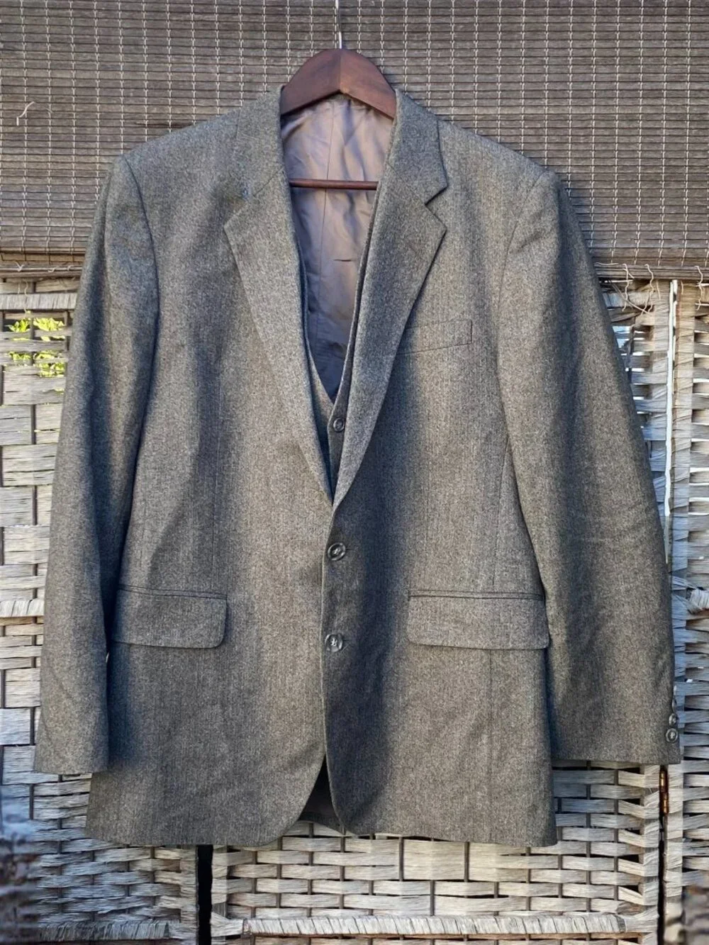 90s Calvin Klein Weinstocks TWO Piece Suit Blazer Gray Herringbone Vintage